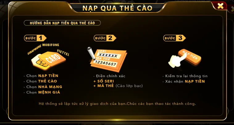 Hướng dẫn nạp tiền qua thẻ cào tại Go88.
