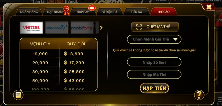 Nạp rút nhanh chóng tại Go88.