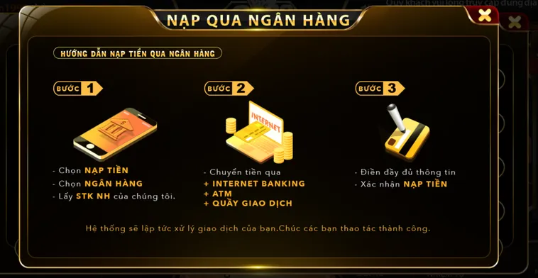 Hướng dẫn nạp tiền qua ngân hàng tại Go88.