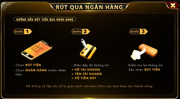 Hướng dẫn rút tiền qua ngân hàng.
